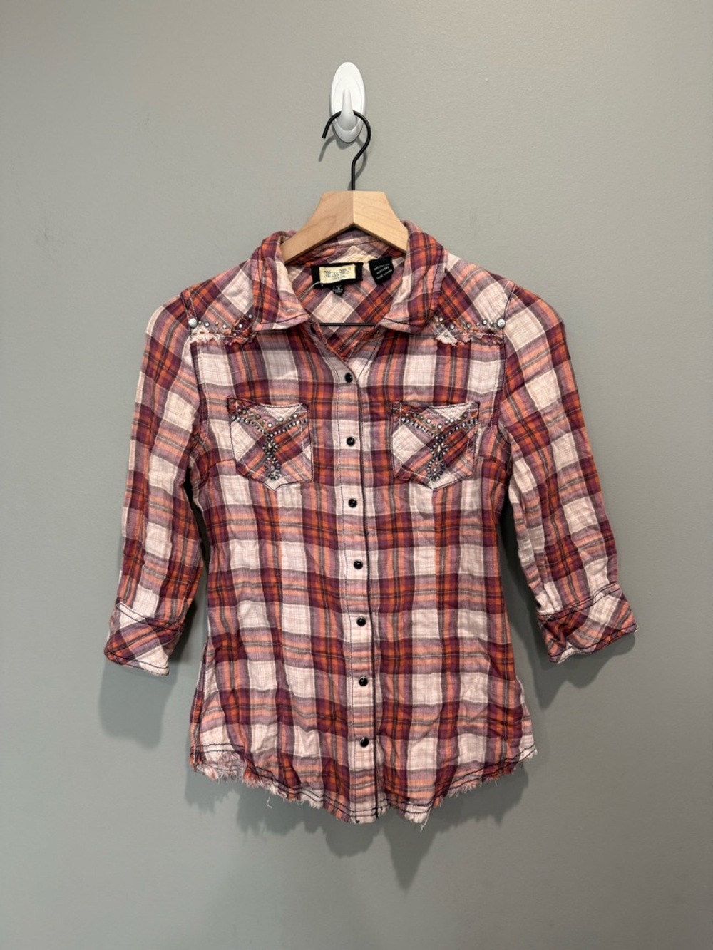 Vintage Y2K Miss Me plaid Western‎ boho button Down - studded size small